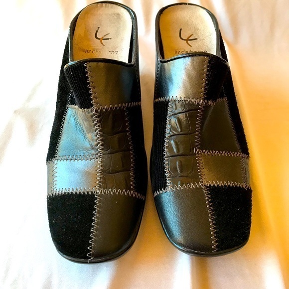 Liz Claiborne Evie 2 Women's Black Patchwork Wedge Mule Shoes-Size 8 1/2 M - Picture 1 of 7